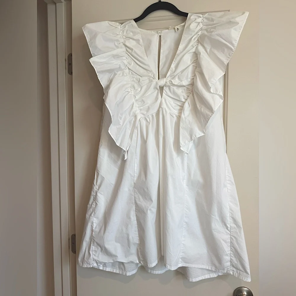 Anthropologie Blue Tassel Ruffled White Waistless Mini
Dress Size L - Picture 7 of 10